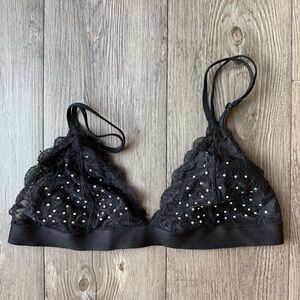 PINK Victoria’s Secret Black Rhinestone Lace Triangle Bralette - M